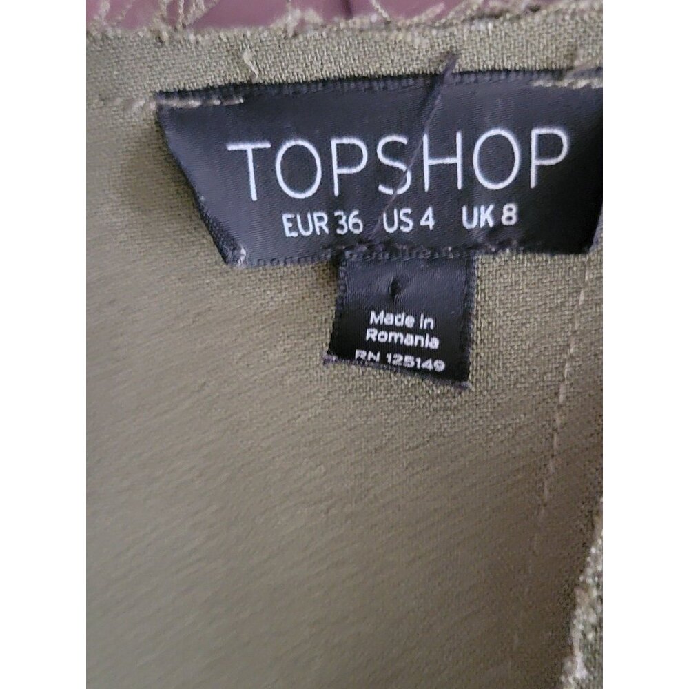 Topshop Womens Raw Edge Sleeveless V-Neck Top US 4 Olive Green - Picture 3 of 5